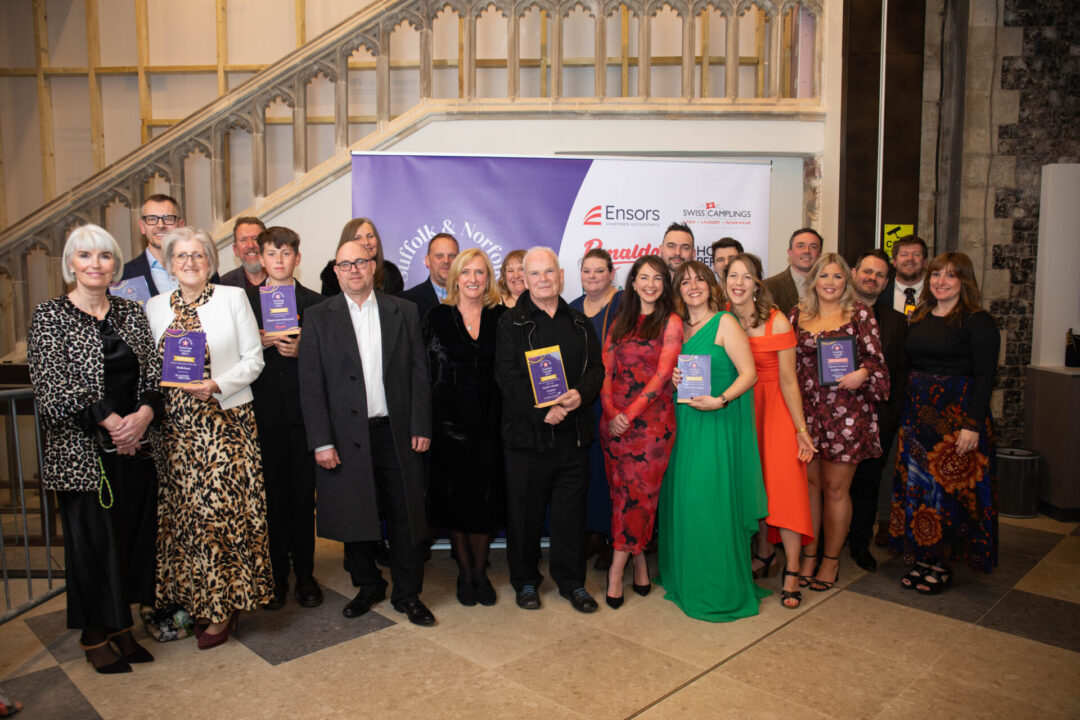 Awards night 2025 at Norwich Castle - The Visit Suffolk and Norfolk Tourism Awards. Jerry and Andrea are in the centre of the photo.