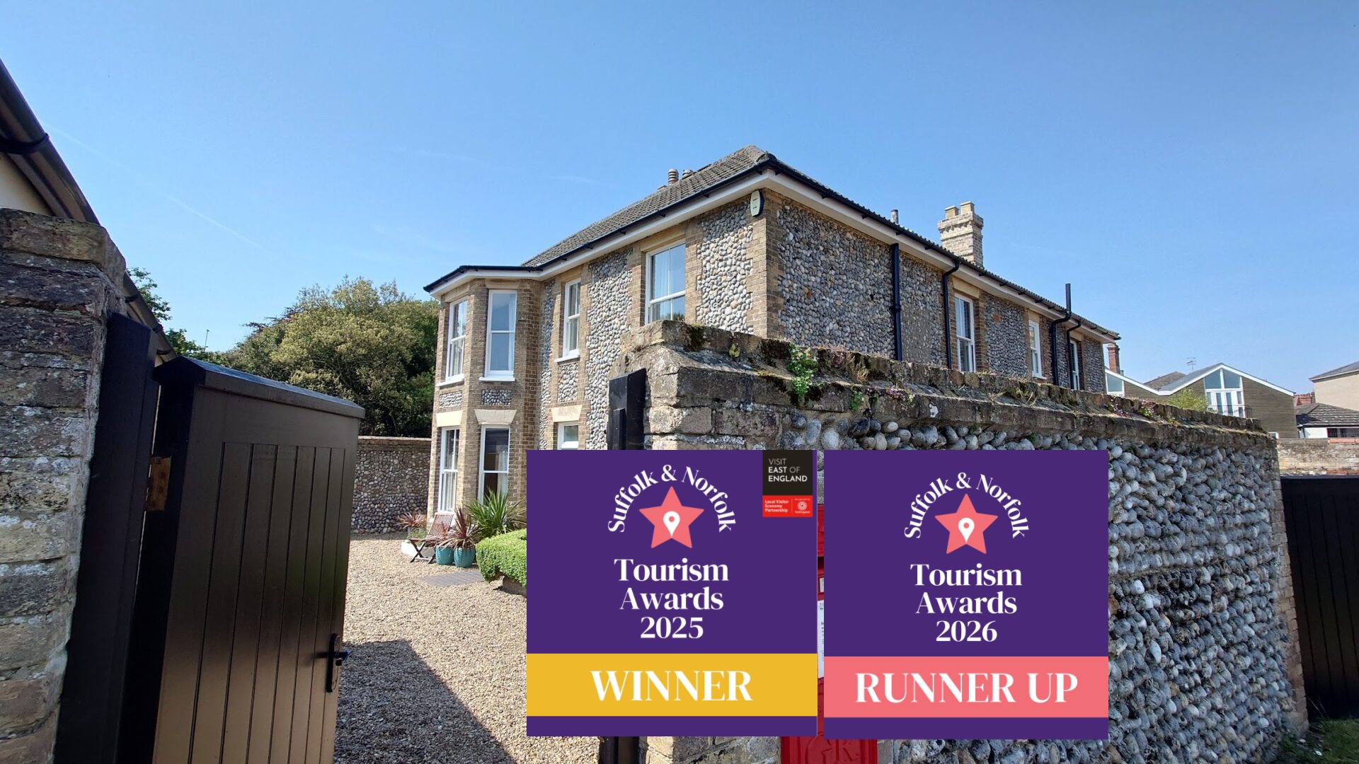 Award winning North Cottage Cromer Self Catering Visit Suffolk and Norfolk Tourism Awards 202 and 2025