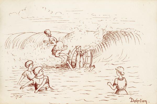Sketch by E.M Seebohm 1888 The Hoare, Gurney and Barclay families holidaying on Cromer beach. From Cromer Museum collection.